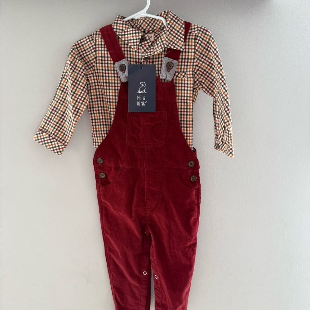(NWT) Red Corduroy Kids Overalls Set